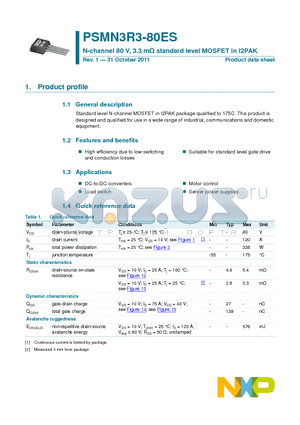 PSMN3R3-80ES datasheet - N-channel 80 V, 3.3 mY standard level MOSFET in I2PAK