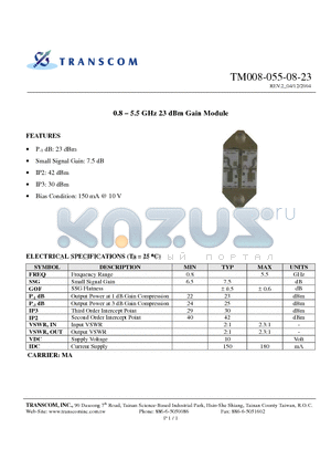 TM008-055-08-23 datasheet - 0.8 - 5.5 GHz 23 dBm Gain Module