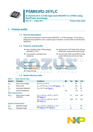 PSMN3R2-25YLC datasheet - N-channel 25 V 3.4 mY logic level MOSFET in LFPAK using NextPower technology