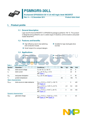 PSMN3R5-30LL_11 datasheet - N-channel DFN3333-8 30 V 3.6 mY logic level MOSFET