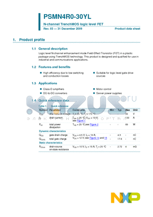 PSMN4R0-30YL datasheet - N-channel TrenchMOS logic level FET