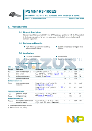 PSMN4R3-100ES datasheet - N-channel 100 V 4.3 mY standard level MOSFET in I2PAK