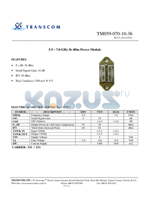 TM059-070-10-36 datasheet - 5.9 - 7.0 GHz 36 dBm Power Module