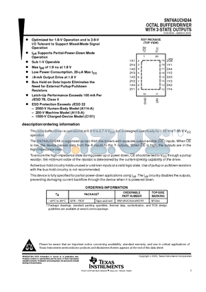 SN74AUCH244RGYR datasheet - OCTAL BUFFER/DRIVER WITH 3-STATE OUTPUTS