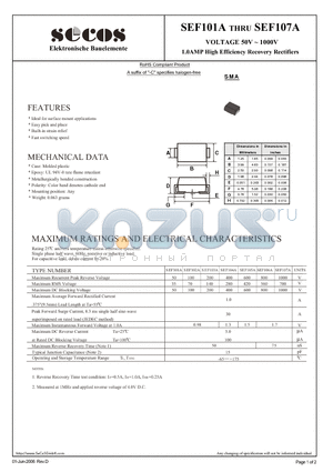 SEF107A datasheet - 1.0AMP High Efficiency Recovery Rectifiers