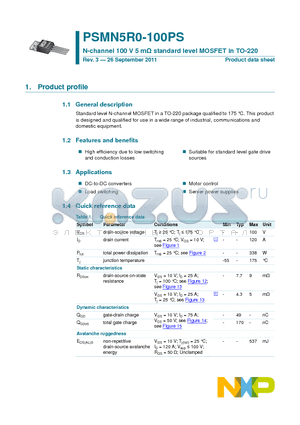 PSMN5R0-100PS datasheet - N-channel 100 V 5 mY standard level MOSFET in TO-220