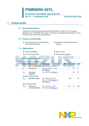 PSMN6R0-30YL datasheet - N-channel TrenchMOS logic level FET