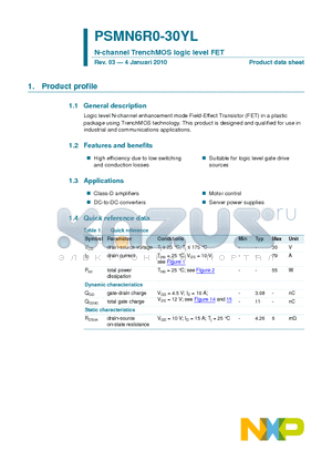 PSMN6R0-30YL datasheet - N-channel TrenchMOS logic level FET