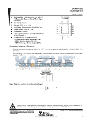 SN74AUCU04RGYR datasheet - HEX INVERTER