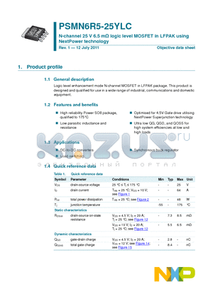 PSMN6R5-25YLC datasheet - N-channel 25 V 6.5 mY logic level MOSFET in LFPAK using NextPower technology