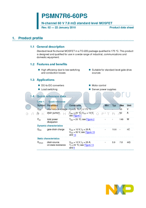 PSMN7R6-60PS datasheet - N-channel 60 V 7.8 mY standard level MOSFET