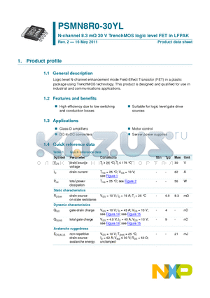 PSMN8R0-30YL_1105 datasheet - N-channel 8.3 mY 30 V TrenchMOS logic level FET in LFPAK