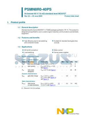 PSMN8R0-40PS datasheet - N-channel 40 V 7.6 mY standard level MOSFET