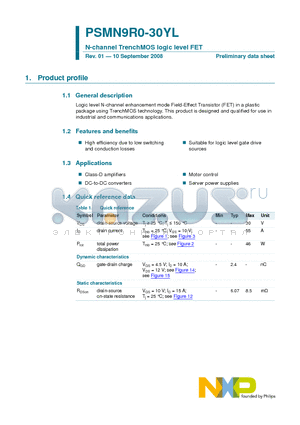 PSMN9R0-30YL datasheet - N-channel TrenchMOS logic level FET