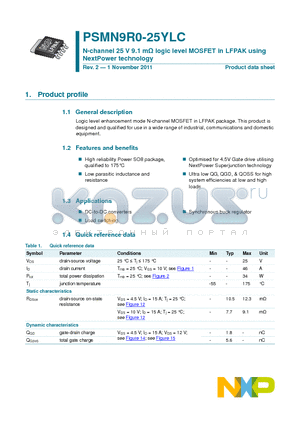 PSMN9R0-25YLC_1111 datasheet - N-channel 25 V 9.1 mY logic level MOSFET in LFPAK using NextPower technology