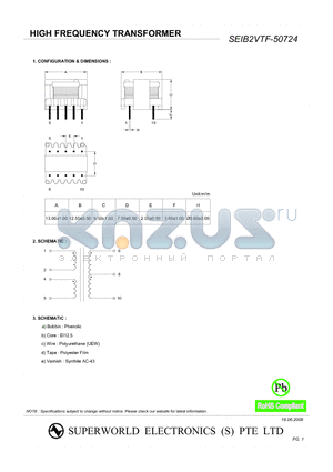 SEIB2VTF-50724 datasheet - HIGH FREQUENCY TRANSFORMER