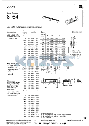 SEK18 datasheet - Low-profile male header, straight solder pins
