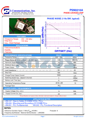 PSN0210A datasheet - LOW COST - HIGH PERFORMANCE PHASE LOCKED LOOP