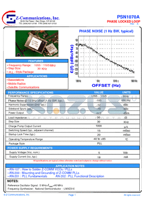 PSN1070A datasheet - LOW COST - HIGH PERFORMANCE PHASE LOCKED LOOP