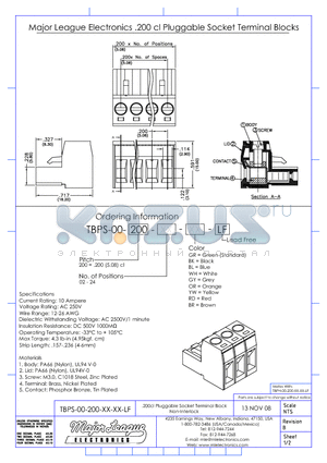 TBPS-00-200 datasheet - .200cl Pluggable Socket Terminal Block Non-Interlock