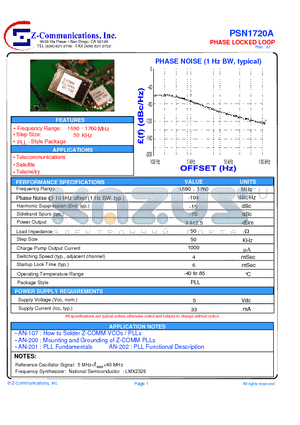 PSN1720A datasheet - LOW COST - HIGH PERFORMANCE PHASE LOCKED LOOP