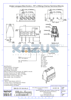 TBR-03-197 datasheet - .197cl Rising Clamp Terminal Block Interlock