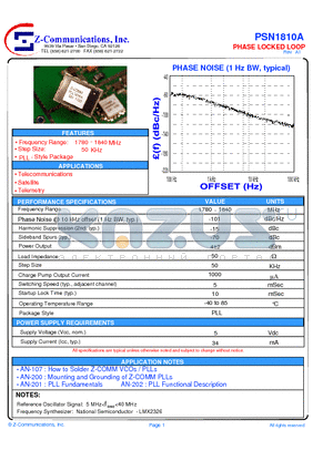 PSN1810A datasheet - LOW COST - HIGH PERFORMANCE PHASE LOCKED LOOP