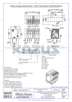 TBS-01-100 datasheet - .100cl Screwless Terminal Block Interlock