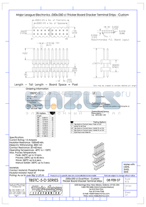 TBSTC-5-D datasheet - .050x.050 cl Dual Row - Custom Thicker Board Stacker Terminal Strips