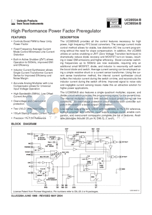 UC3855BDW datasheet - High Performance Power Factor Preregulator
