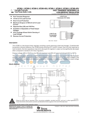 UC385T-3 datasheet - FAST TRANSIENT REPONSE 5-A LOW-DROPOUT REGULATOR