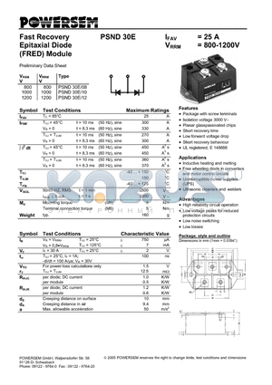 PSND30E-12 datasheet - Fast Recovery Epitaxial Diode (FRED) Module