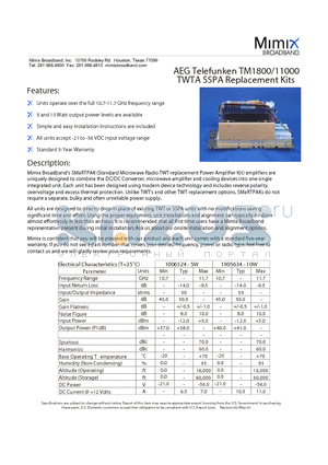 TM11000 datasheet - TWTA SSPA Replacement Kits