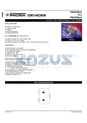 PSOT03LC datasheet - ULTRA LOW CAPACITANCE TVS ARRAY