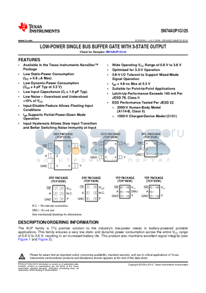 SN74AUP1G125DCKT datasheet - LOW-POWER SINGLE BUS BUFFER GATE WITH 3-STATE OUTPUT