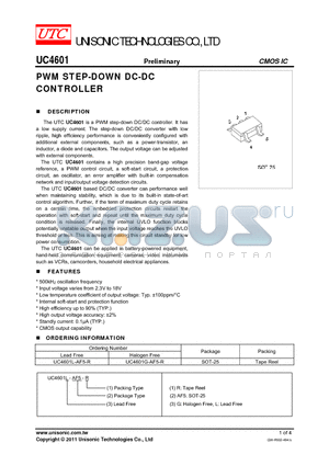 UC4601 datasheet - PWM STEP-DOWN DC-DC CONTROLLER