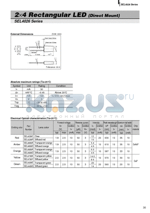 SEL4026 datasheet - 2x4 Rectangular LED (Direct Mount)