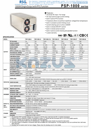 PSP-1000 datasheet - 1000W Single Output with PFC Function