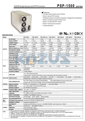 PSP-1500-27 datasheet - 1500W Single Output with PFC Function