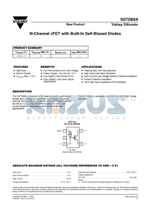 SSTD89A datasheet - N-Channel JFET with Built-In Self-Biased Diodes