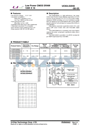 UC62LS2048JC-25 datasheet - Low Power CMOS SRAM