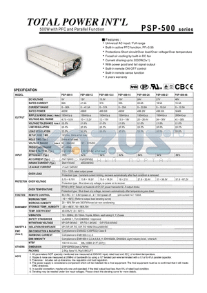 PSP-500-13.5 datasheet - 500W with PFC and Parallel Function