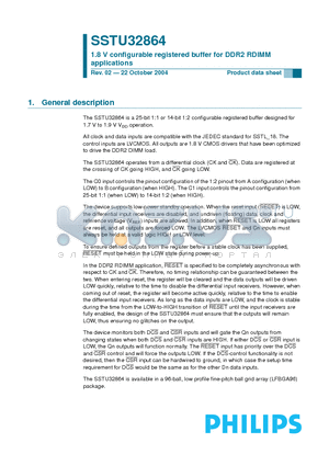 SSTU32864 datasheet - 1.8 V configurable registered buffer for DDR2 RDIMM applications