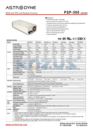 PSP-500-5 datasheet - 500W with PFC and Parallel Function