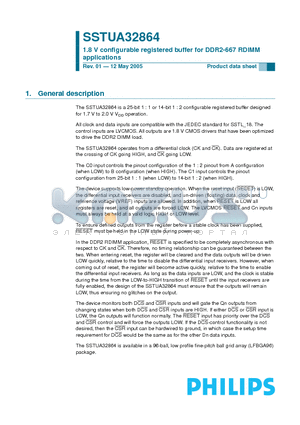 SSTUA32864 datasheet - 1.8 V configurable registered buffer for DDR2-667 RDIMM applications