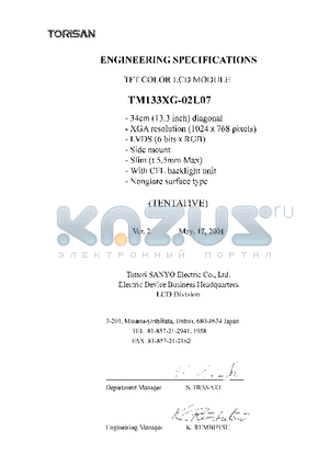 TM133XG-02L07 datasheet - ETFT COLOR LCD MODULE