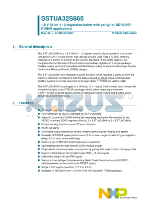 SSTUA32S865ET datasheet - 1.8 V 28-bit 1 : 2 registered buffer with parity for DDR2-667 RDIMM applications