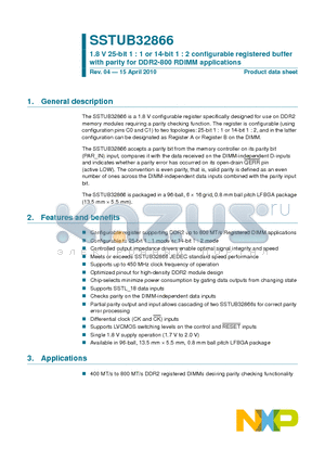 SSTUB32866 datasheet - 1.8 V 25-bit 1 : 1 or 14-bit 1 : 2 configurable registered buffer with parity for DDR2-800 RDIMM applications