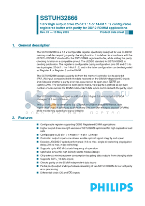 SSTUH32866 datasheet - 1.8 V high output drive 25-bit 1 : 1 or 14-bit 1 : 2 configurable registered buffer with parity for DDR2 RDIMM applications