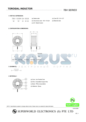 TBV-221M-1A-5026 datasheet - TOROIDAL INDUCTOR